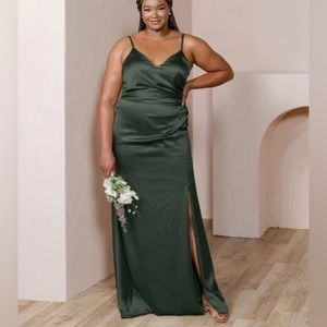 REVELRY Rory Satin Dress - Deep Olive - Size 22